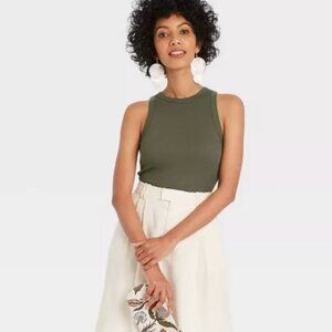NWT Medium Green Women's Slim Fit Ribbed Tank Top - A New Day™
